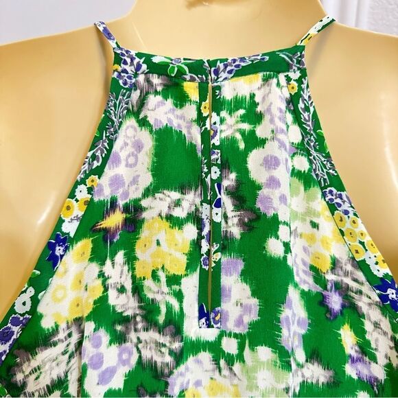 $375 REBECCA TAYLOR SILK FLORAL HIGH NECK FLUTTER GARDEN GREEN DRESS 0 FAIRY - Picture 5 of 14